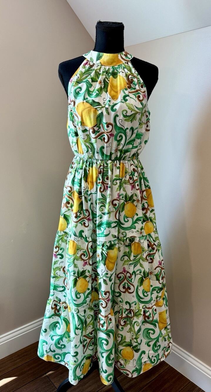 NWT BELLAMBRA Lemon Print 100% Cotton Dress Size Large